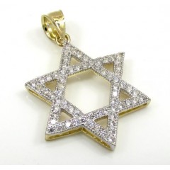 10k Yellow Gold Medium Iced Out Cz Star Of David Pendant 0.50ct