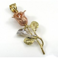 14k Yellow Gold Medium Three Tone Rose Flower Pendant 