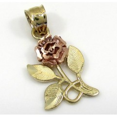 10k Yellow Gold Two Tone Rose Petal Flower Pendant 