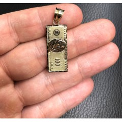 10k Yellow Gold $100 Dollar Bill Money Pendant