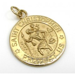 14k Yellow Gold Mini Saint Christopher Protect Us Coin Pendant 