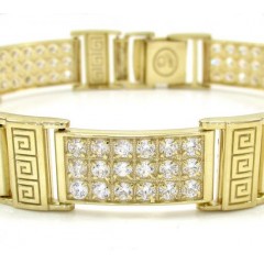 10k Yellow Gold Medium 3x6 Iced Out Cz Fancy Maze Bracelet 4.50ct