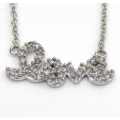 14k White Gold Diamond Love Pendant Chain 16 Inch 0.13ct