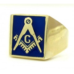10k Yellow Gold Blue Enamel Free Mason G Ring