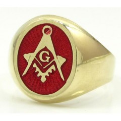  10k Yellow Gold Red Enamel Free Mason G Ring