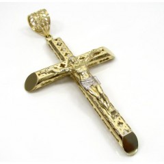 10k Yellow Gold Large Carved Out Hollow Tube Jesus Cross