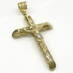 10k Yellow Gold Large Carved Out Hollow Tube Jesus Cross