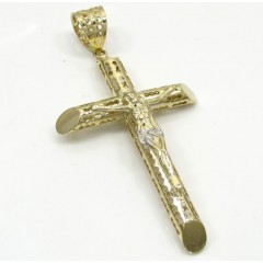 10k Yellow Gold Medium Carved Out Hollow Tube Jesus Cross