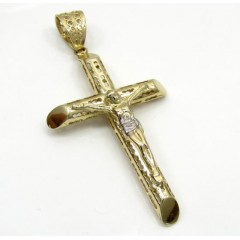 10k Yellow Gold Small Carved Out Hollow Tube Jesus Cross