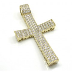 10k Yellow Gold Large Cz Concave Solid Frame Cross 4.00ct
