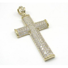 10k Yellow Gold Large Cz Solid Dome Frame Cross 4.00ct