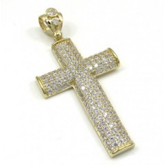10k Yellow Gold Medium Cz Solid Dome Frame Cross 3.00ct