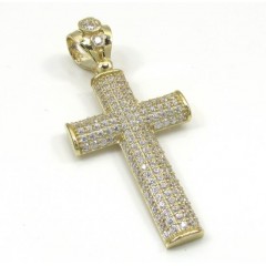 10k Yellow Gold Small Cz Solid Dome Frame Cross 2.00ct