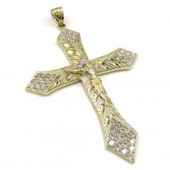 10k Yellow Gold Large Diamond Cut Jesus Cross 2.00ct