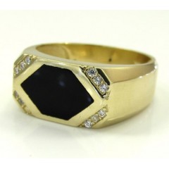 14k Yellow Gold Cz Black Onyx Rectangle Ring 0.12ct