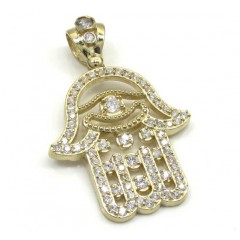 10k Yellow Gold Cz Hamsa Pendant 1.40ct