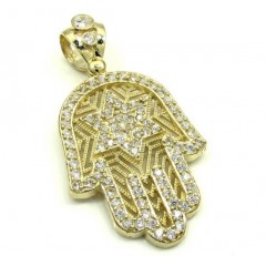 10k Yellow Gold Cz Star Of David Hamsa Pendant 2.00ct