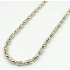 14k Gold Two Tone Gold Diamond Cut Oval Bead Chain 16-20 Inch 2mm