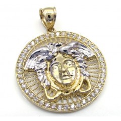 10k Yellow Gold Small Halo Medusa Head Cz Pendant