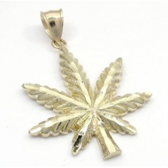 10k Solid Yellow Gold Diamond Cut Weed Leaf Pendant