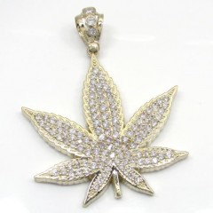 10k Solid Yellow Gold Large Cz Marijuana Leaf Pendant 3.25ct