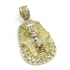 10k Yellow Gold Cz King Tut Pharaoh Head Pendant 0.30ct