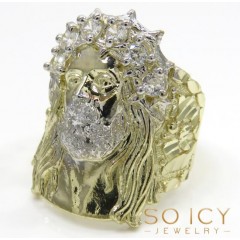 10k Yellow Gold Two Tone Cz Jesus Face Ring 0.30ct