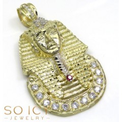 10k Yellow Gold Large Cz King Tut Pharaoh Head Pendant 0.70ct