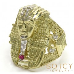 10k Yellow Gold Large Cz King Tut Pharaoh Head Ring 0.15ct  