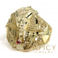 10k Yellow Gold Medium Cz King Tut Pharaoh Head Ring 0.10ct