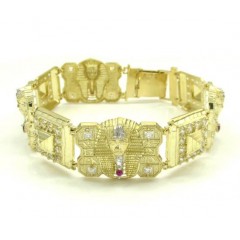 10k Yellow Gold Cz King Tut Pharaoh Head Bracelet 8.50 Inches 3.75ct