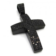 Black Sterling Silver Black Diamond Cross 3.73ct