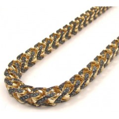 10k Solid Yellow Gold Fully Iced Blue Diamond Franco Chain 26 Inch 6mm 11.96ct
