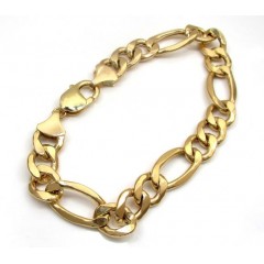 10k Yellow Gold Thick Hollow Figaro Bracelet 9 Inch 11mm