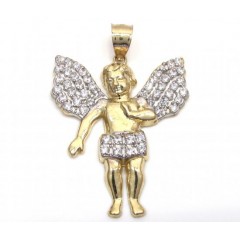 10k Yellow Gold Medium Cz Baby Cherub Angel Pendant 1.75ct