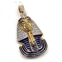 14k Yellow Gold Blue Enamel King Tut Pharaoh Pendant 0.82ct
