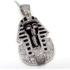 10k White Gold Black Enamel King Tut Pharaoh Pendant 2.54ct