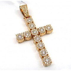 14k Yellow Gold Cluster Diamond Cross 2.20ct 