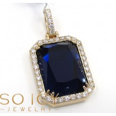 14k Yellow Gold Blue Sapphire Diamond Octagon Pendant 0.76ct