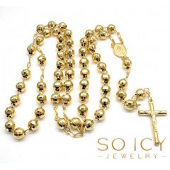 10k Yellow Gold Disco Ball Bead Large Rosary Chain 30 Inch 8mm 