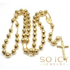 10k Yellow Gold Disco Ball Bead Large Rosary Chain 30 Inch 8mm