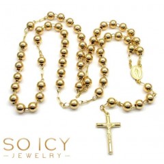10k Yellow Gold Smooth Bead Large Rosary Chain 30 Inch 8mm 