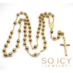 10k Yellow Gold Smooth Bead Medium Rosary Chain 30 Inch 7mm