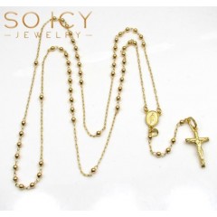 10k Yellow Gold Smooth Ball Thin Bead Rosary Chain 26 Inch 2.5mm 