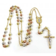 10k Yellow Gold Tri Tone Disco Ball Bead Rosary Chain 26 Inch 4.6mm 