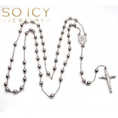 10k White Gold Smooth Bead Rosary Chain 26 Inch 4mm 