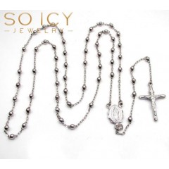 10k White Gold Smooth Bead Skinny Rosary Chain 26 Inch 3mm 