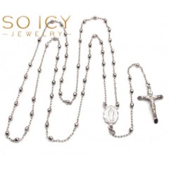 10k White Gold Diamond Cut Disco Bead Super Skinny Rosary Chain 28 Inch 2.6mm 