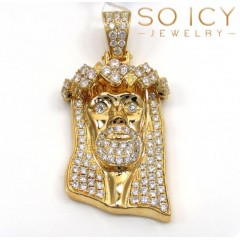 14k Yellow Gold Vs Diamond Ace Crown Jesus Piece Pendant 1.89ct