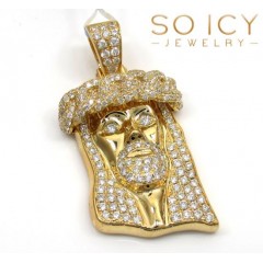 14k Yellow Gold Vs Diamond Miami Link Crowned Jesus Piece Pendant 2.05ct